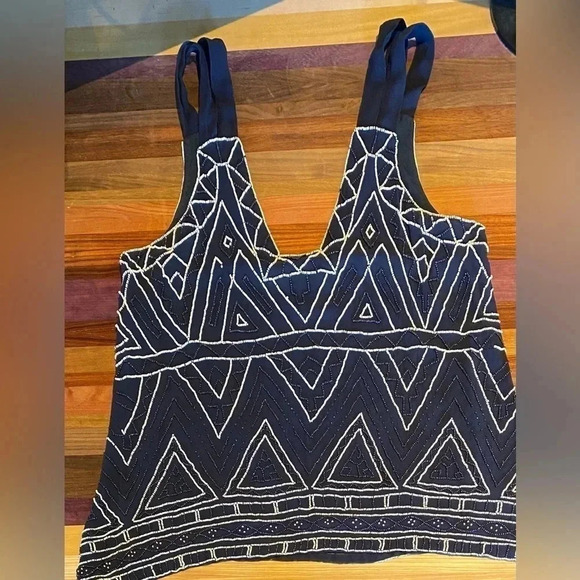 Parker Nadia Navy Beaded Tank Top, size L - Picture 5 of 11